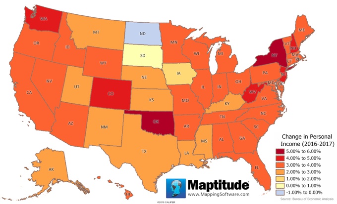 Maptitude map change in personal income 2016-2017
