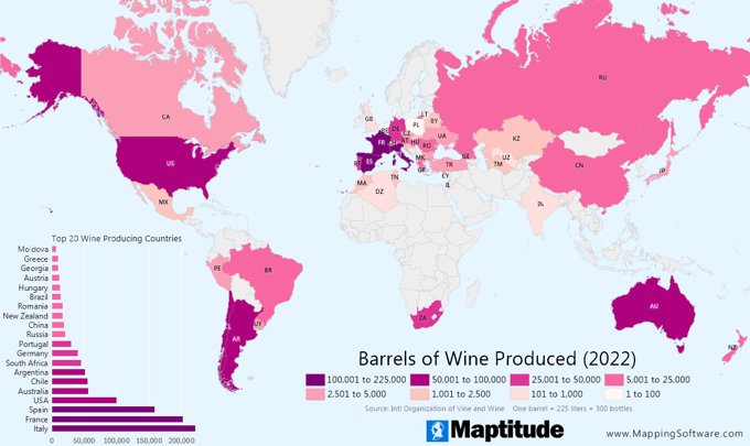 Map of wine production by country