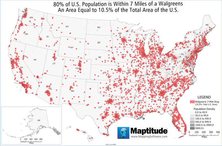 Maptitude featured map Walgreens Market Saturation