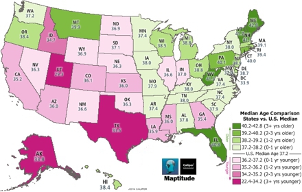Maptitude Featured Map of Median Age by State