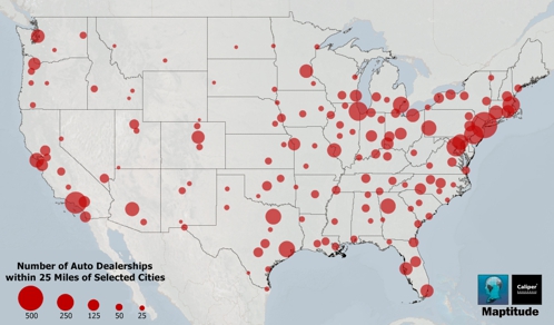 Auto dealerships near U.S. cities