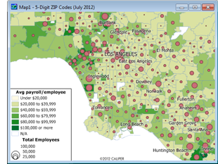 Sample map of ZIP Codes with the new business count data