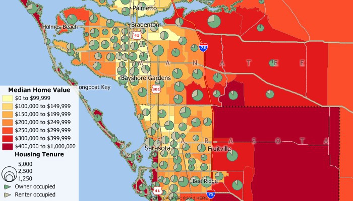 Real estate mapping software illustrates Census demographic map data