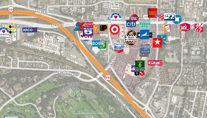 Real estate maps of landmark locations with image background