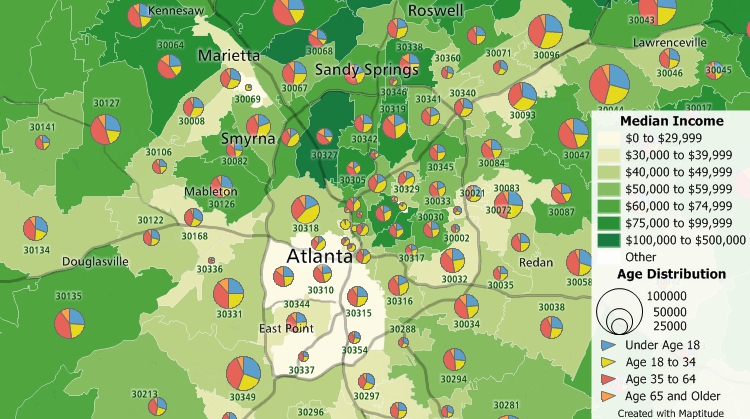 Maptitude mapping software includes useful demographic data for offline mapping