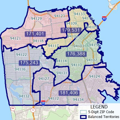 Maptitude sales territory mapping software can automatically create balanced territories from groups of features