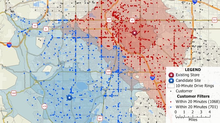 Use Maptitude for retail site location to assess the accessibility of sites and the benefits they bring to your customers.