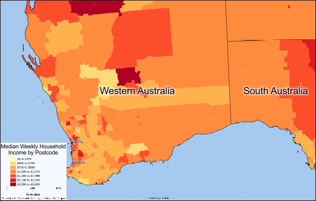 Western Australia Income by Postcode Map