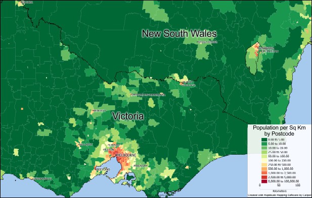 Victoria Population Density by Postcode Map