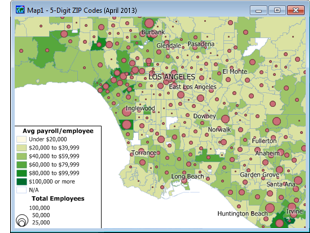 Maptitude map of ZIP Codes with the business count data