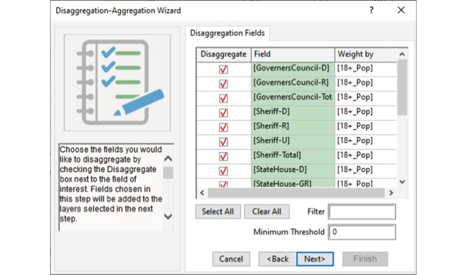 Maptitude for Redistricting Disaggregation/Aggregation Wizard
