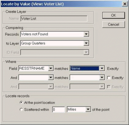 locate by value dialog box