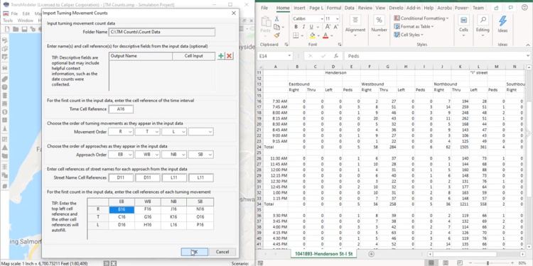 Importing turn movement data from Excel to TransModeler