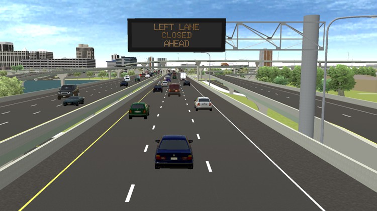 TransModeler ITS simulation with variable message sign